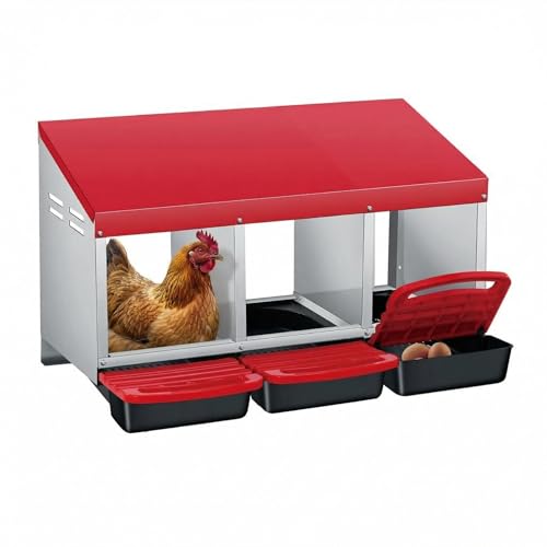 IDEALHOUSE Chicken Nesting Box with Roll Away Collection & Plastic Handle, Wall/Freestanding for Chicken Coop, 3-Compartment Red - color: Red, size: 3 holes