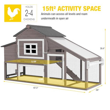 AIVITUVIN Chicken Coop for 2-4 Chickens with Wheels Outdoor Chicken House Mobile Large Poultry Cage Pull Out Tray No Leakage - color: Brown