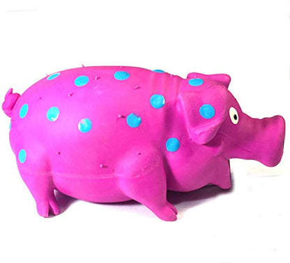 Latex Dog Squeaky Chew Toys, Oink Oink Pig 8.3" with Aqua dot Stuffed with Cotton.