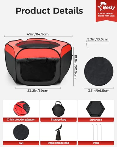 Brooder Box for Chick, Large Brooder for 15 Chicks, Breathable Mesh Ventilation, Waterproof Removable Bottom Mat,Foldable, Pop-up,No Assembly Required