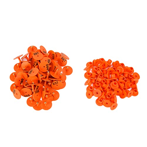 Pig Round Ear Tag with Number, Livestock Ear Tag, Cattle Ear Tags Numbered for Foxes Pigs Sheeps (100pcs) (Orange) - color: Orange