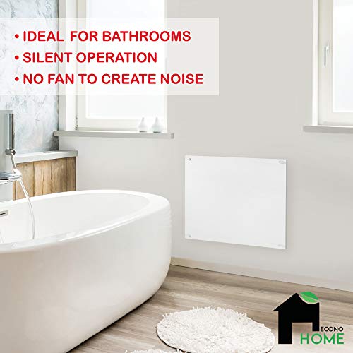 EconoHome Wall Mount Space Heater Panel - 250 Watt Splashproof Convection Heater with Thermostat - Ideal for 100 Sq Ft Room or Bathroom - 120V Electric Heater