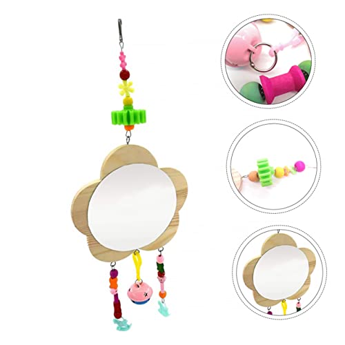 GANAZONO Rooster Chicken Mirror Toy Bell Pendant Interactive Pet Supplies for Cage Enrichment Promotes Curiosity and Activity Random Accessories