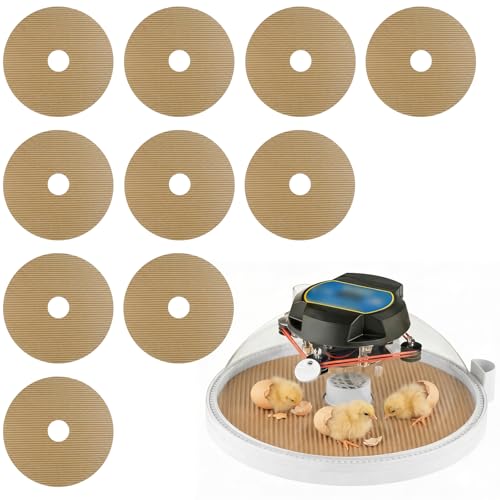 UNIFAMILY 10-Pack Round Corrugated Cardboard Hatching Mat 13.38in Diameter for 24-Egg Incubators, Textured Disposable Incubator Mat, Thick Easier Cleaning Incubator Pad, Hatching Mats for Incubator