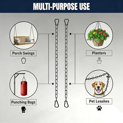 2pcs Metal Chains, Gate Lock for Outdoor Wooden Fence, Yard, and Barn with 4pcs Carabiners, 20 Inch Stainless Steel Chain Link for Horse, Goat, Cow, Dog, and Other Pet Cages Livestock Gates, Black - size: 2-Pack