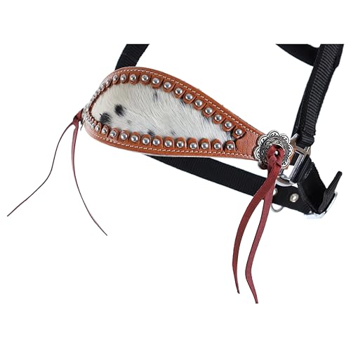 Showman Black Nylon Bronc Halter w/Cowhide Inlay