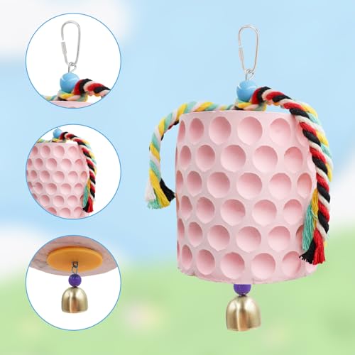 Chicken Coop Accessories, Chicken Beak Grinding Calcium Stone with Bell, Chicken Toys for Coop, Enrichment Toys for Hens, Ducks, Geese, Turkeys, Poultry - color: Pink