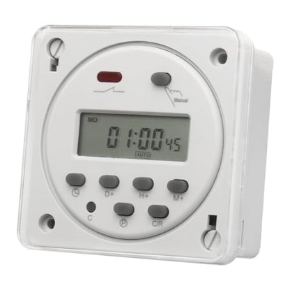 Baomain Time Switch Relay with Waterproof Cover,Digital LCD Programmable Timer,12V DC/AC Input,200-250V 16A Output,28 Programs Daily/Weekly Schedule,CN101A for Lighting and Equipment Control - size: Timer with Cover