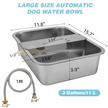 3 Gallon Automatic Dog Water Dispenser, Large Dog Water Bowl Dispenser for Outdoor, Stainless Steel Pet Bowl for Waterer Auto Fill Pet Waterer for Livestock Dogs Cats Chicken Fit 3/4'' GHT Faucet - size: 3 Gallons