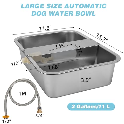 3 Gallon Automatic Dog Water Dispenser, Large Dog Water Bowl Dispenser for Outdoor, Stainless Steel Pet Bowl for Waterer Auto Fill Pet Waterer for Livestock Dogs Cats Chicken Fit 3/4'' GHT Faucet - size: 3 Gallons