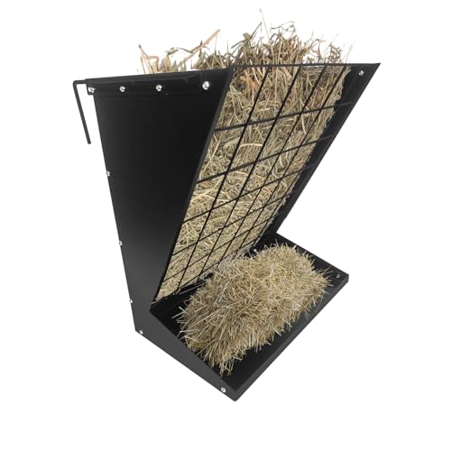 PeakPursuit Wall Mount Hay Feeder, 2 in 1 Hay & Grain Livestock Feeder, Heavy Duty Metal Wall Mount Hay Rack with Adjustable Distance for Goats, Sheep, Horse, Cattle, Indoor Outdoor Uses - color: Black