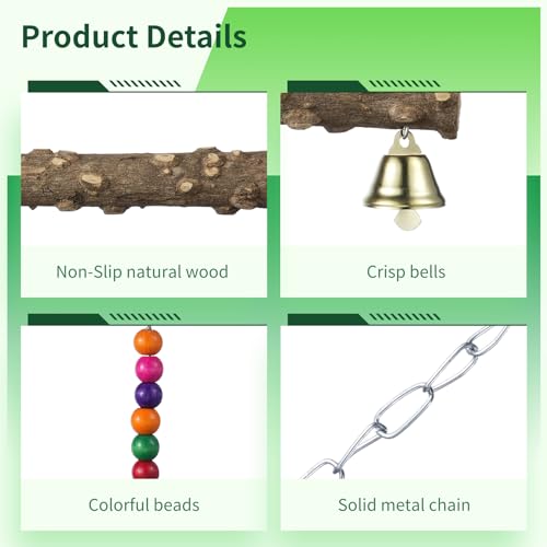 2PCS Chicken Bird Swings - Natural Wooden Swing Toys with Wooden Stands for Chickens, Hens & Parrots