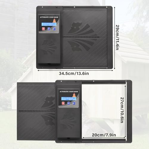 Large Automatic Chicken Coop Door, Side Opening Poultry Entry with Timer Control, Anti-Pinch Safety, Battery or USB Power, LCD Screen, Quick Install for Backyard Chicken House - color: Black
