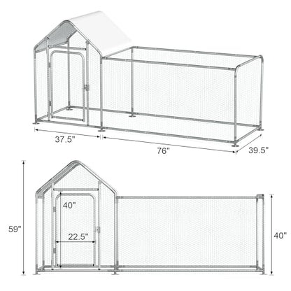 Metal Chicken Coop, Walk-in Chicken Run with Waterproof & Anti-UV Cover Poultry Cage Spire Roof with Lockable Door Chicken Hen House for Duck Rabbit Outdoor Farm - size: 113.5"L x 39.5"W x 59.0"H