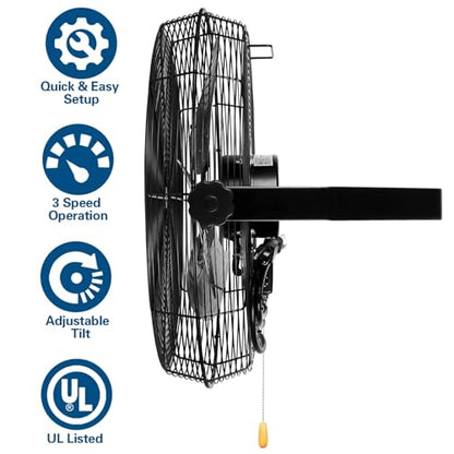 BILT HARD 4300 CFM 18 in. Industrial Wall Mount Fan, 3-Speeds High Velocity Wall Fan with Sealed Motor, Heavy Duty Metal Barn Fans for Garage, Commercial, Greenhouse, Warehouse, Shop Use - size: 18 inch