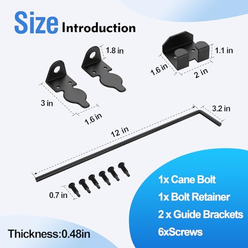 12" Cane Bolt Heavy-Duty Drop Rod for Gate, Heavy Duty Gate Latch for Wooden Fence Metal Gates, Vinyl Fence Gate Land Latch, Floor Latch for Fixing Door to the Ground, Black Coating, 1 Pack - size: 12 inch-1Pack