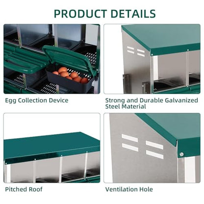 Chicken Nesting Box, 8 Compartment Roll Away Egg Laying Box for Hens, Wall Mounted & Freestanding (2 Modes of Use), Easy Egg Collection, Cleanable Pull Out Nesting Box, Grn, WL - color: Green, size: 8 - Slot - With Legs