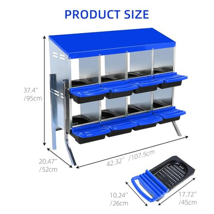 GarveeHome 2-Tier Chicken Nesting Box, 8 Compartment Metal Chicken Laying Boxes with Waterproof Roof ＆ Removable Trays for Hens, Poultry，Easy Egg Collection - color: Blue, size: 8 holes with legs