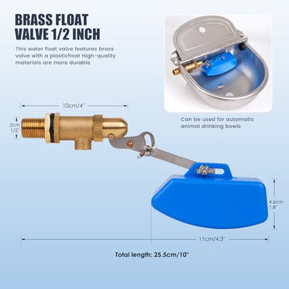 Float Valve 1/2 Inch Brass Pool Auto Fill Float Valve for Water Stock Tank Trough Water Level Control Livestock Trough Pond Switch Adjustable Fountain Pool Filler