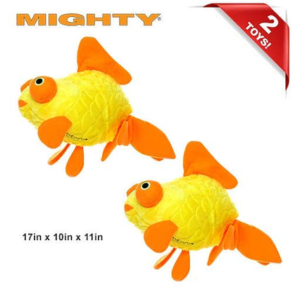 MIGHTY® 2 Pack Massive Goldfish Ultra Plush Dog Toys | Multiple Layers & Reinforced Seams , Washable and Floats , Mighty® Construction - color: 2PK Yellow Goldfish