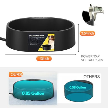 Heated Water Bowl for Dogs and Cats,Large Heated Dog Bowl with Chew Resistant Power, Waterproof Heated Pet Bowls for Outside in Winter,Provide Warmable Water for Dogs, Cats,Birds, (Black