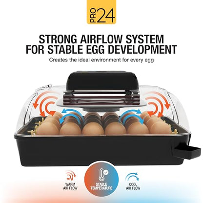 Hatching Time Pro24 Automatic Egg Incubator for Hatching Eggs – Digital Chicken Egg Incubator, Humidity Display, Auto Turner & LED Candler | Hatches 24 Chicken Eggs, Fits Quail, Duck, Turkey, Goose