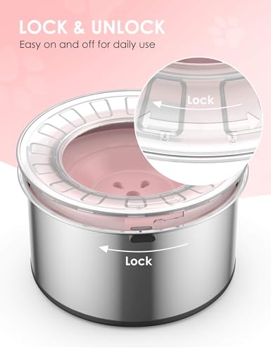 Heouvo 1Gallon Large Dog Water Bowl No Spill, [Anti Digging Lid & Rubber Bottom] Spill Proof Dog Bowl, Anti Splash Mess Dripless Slow Drinking Stainless Steel Water for Sloppy Messy Drinkers Car - color: Pink, size: 3.8L