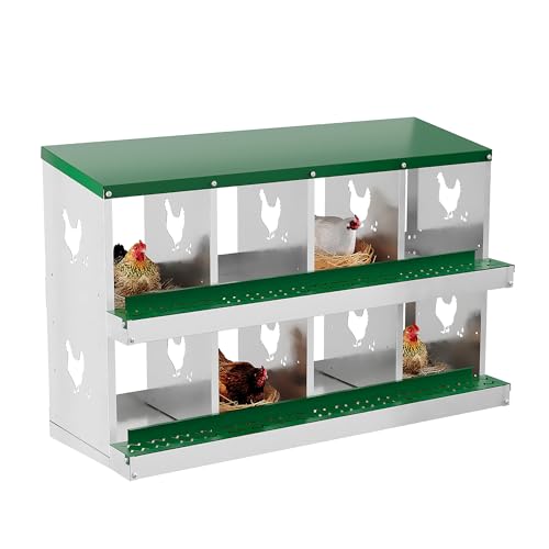 8 Hole Chicken Nesting Box - Galvanized Steel Roll Out Egg Collection with Vented Design | Rustproof Laying Boxes for Hens | Poultry Coop Accessories for Egg Layers, Wall Mount, Green - color: Green, size: 8 Holes