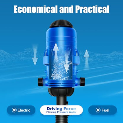 Water Driven Fertilizer Injector for Drip Irrigation, 0.4%-4% Adjustable 660 GPH Hydraulic Proportioner with Base & Hose, Automatic Nutrient Doser for Garden Farm Greenhouse Livestock