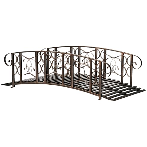 Outsunny 6' Metal Arch Backyard Garden Bridge with 660 lbs. Weight Capacity, Safety Siderails, Vine Motifs, Easy Assembly for Backyard Creek, Stream, Pond, Brown - color: Brown