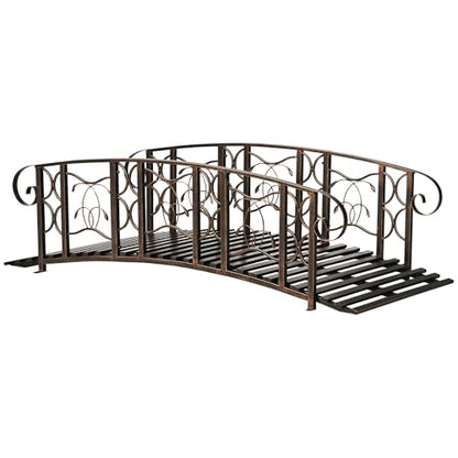 Outsunny 6' Metal Arch Backyard Garden Bridge with 660 lbs. Weight Capacity, Safety Siderails, Vine Motifs, Easy Assembly for Backyard Creek, Stream, Pond, Brown - color: Brown
