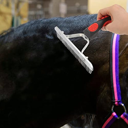 Ipetboom Horse Grooming Rake Handle Comb for Cleaning of Horses Resistant Grooming Tool for Livestock Care Easy to Clean Non- Design