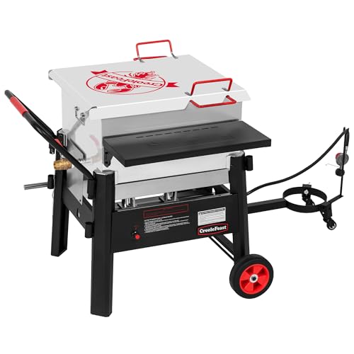 Creole Feast CFB1001A 90 QT Crawfish Boiler, Outdoor Single Sack Propane Gas Cooker with Folding Cylinder Mounting Bracket and Stirring Paddle for Seafood & Crawfish Season, Black - size: 90 quart