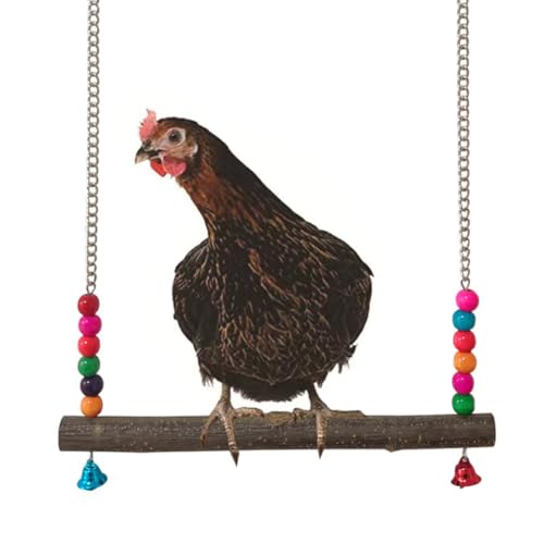 Chicken Swing, Bird Hanging Swings Toys, Wooden Biting Toys Chicken Swing with Bell for Medium and Large Parrots, Cockatoo, African Grey, Macaws, Random Color (S) - size: S