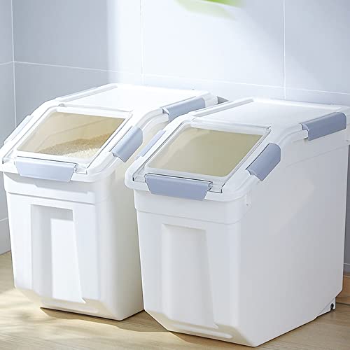 Airtight Flour Storage Container 25 lb Rice Storage Container with Wheels Seal Locking Lid, Food Containers with Measuring Cup& Scoop for Flour, Rice, Grain, Gray, 2Pack - color: Gray 2 Count