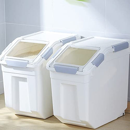Airtight Flour Storage Container 25 lb Rice Storage Container with Wheels Seal Locking Lid, Food Containers with Measuring Cup& Scoop for Flour, Rice, Grain, Gray, 2Pack - color: Gray 2 Count