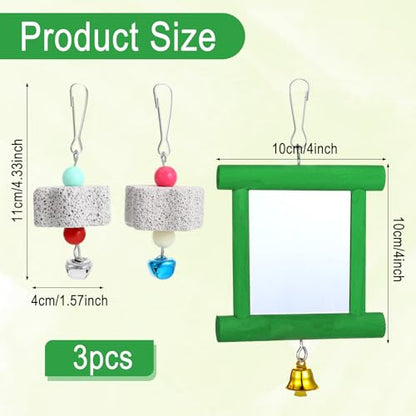 Chicken Mirror Toys with Bells, Hanging Swing Mirror, Wooden Pecking Toy, Beak Grinding Molar Stones for Hens, Birds, Parrots, Xylophone, Sepak Takraw Toy