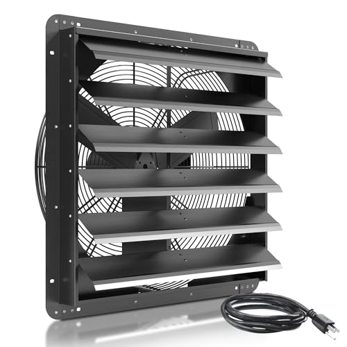 24 Inch Shutter Exhaust Fan, Aluminum Wall Mounted Exhaust Fan with Power Cord,5280 CFM High Speed Automatic Louvered Vent Fan for Greenhouse, Factory,Shop,Garage, ETL Listed - size: 24 inch