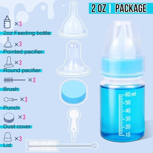 ASEVAT 2 oz 3Pack Kitten Bottles for Nursing,Puppy Bottles for Nursing Puppy Milk, Anti-Choking Puppy Feeder Design,with 4pcs Replaceable and Reusable Silicone Nipples - color: Blue