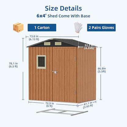 6x4FT Outdoor Storage Shed, Metal Garden Shed with Floor Base & Updated Frame Structure, Lockable Door and Window, Large Tool Shed for Backyard, Patio, Lawn, Utility & Bike Storage - size: 6x4 FT with Base