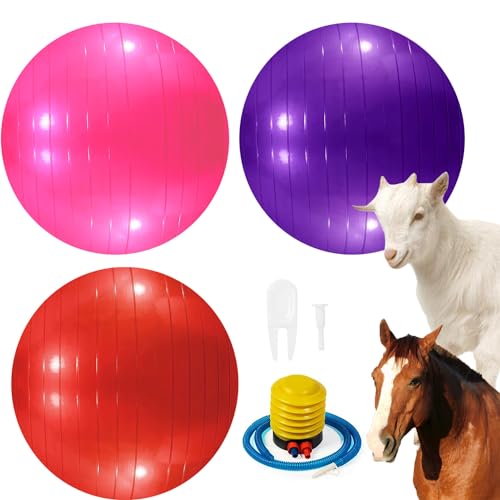 3 Pieces Pet Goat Ball Lamb Toy Horse Ball Dog Training Exercise Ball Toy with Inflator Pump for Pet Dogs Goats Horses to Play in Outdoor Entertainment (Pink, Purple, red) - color: Pink, purple, red