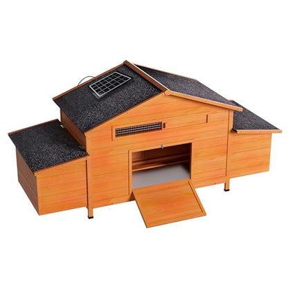 Solar Automatic Outdoor Chicken Coop with Weatherproof Design, 2 Nesting Boxes, Ventilated, Pull-Out Tray