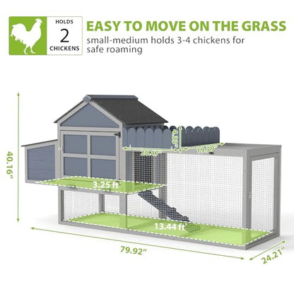 COZIWOW Outdoor Chicken Coop, Wooden Hen House with Nesting Box, Run, Resting Room, Ramp, Pull-Out Tray, Weatherproof, Patio Garden Pen Hutch for Ducks Poultry Pets, Easy to Clean, Gray (Plant Fence)