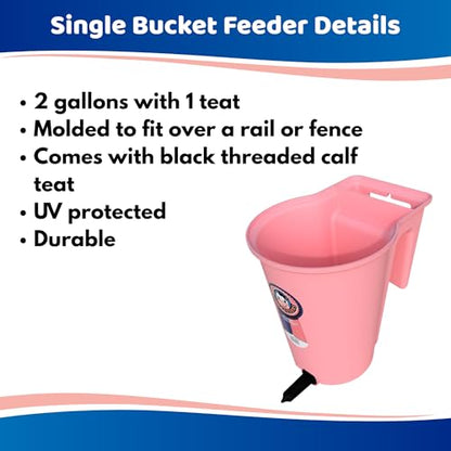 Single Teat Calf Bucket (2 Gallon) with Thriver Nipple & Threaded Adapter – UV Protected One-Piece Calf Feeder Bucket for Fence or Gate Mounting – PF-1