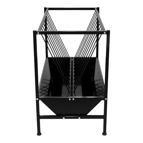 Pasture Hay Feeder 70 Gallon, Heavy-Duty Hay Grain Livestock Feeder, Carbon Steel Metal Goat Hay Feeder for Sheep, Calf, Cow and Horse, Quick to Assemble - color: Black