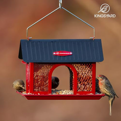 Kingsyard Bird Feeder for Outdoors Hanging, Dual-Use Metal Mesh Wild Bird Feeders with Seed Tray & Weatherproof Roof, 3 lbs Large Capacity, Red - color: Red