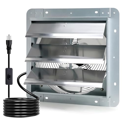 Criditpid 14 Inch Wall Mounted Shutter Exhaust Fan with ON/OFF Switch, High-Speed, Low-Noise Pure Copper Motor, Wall Exhaust Fan for Gable, Shed, Garage, Greenhouse, Kitchen, Attic, 1088CFM, 1450RPM. - size: 14 Inch Exhaust Fan