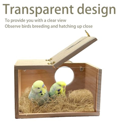 Parakeet Nesting Box Transparent Bird Nest Breeding Box with Perch | 7.87 X 4.72 X 4.72 inch Parrot Mating Box Wood Bird House Aviary for cage (S Horizontal Transparent+Wood) - style: S Horizontal Transparent+Wood