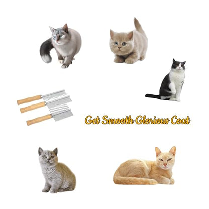 Professional Metal Dog Grooming Comb | 3 PCS Wooden Handled Pet Comb for Dogs and Cats | Removes Tangles, Dematting, Detangling | Great for Matted Hair