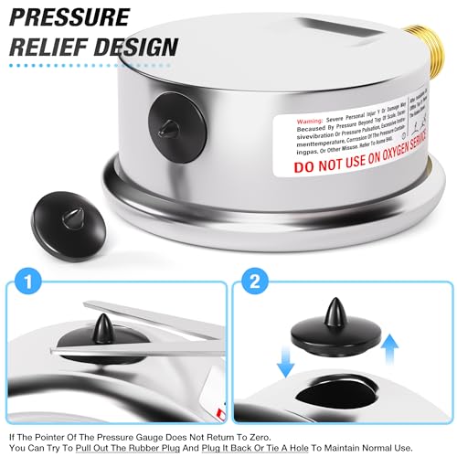 MEANLIN MEASURE 0~50Psi Stainless Steel 1/4" NPT 2.5" FACE DIAL Liquid Filled Pressure Gauge WOG Water Oil Air Lower Mount, with 1/2" NPT and 3/8" NPT Hex Bushing - size: 0-50Psi